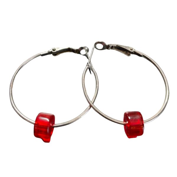 silver-hoop-earrings-red-bead