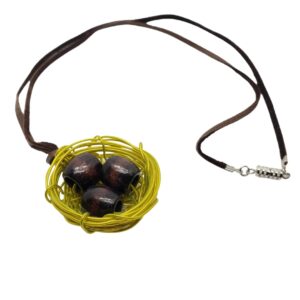 brown leather-cord-gold-birds-nest-brown-beads-charm-necklace
