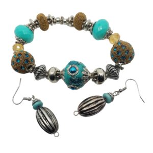bracelet-memory-wire-elastic-band-turquoise-beads-gold-silver-hook-wire-earrings