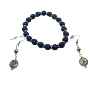 blue-beads-silver-accents-bracelet-silver-hook-wire-silver-flower-charm